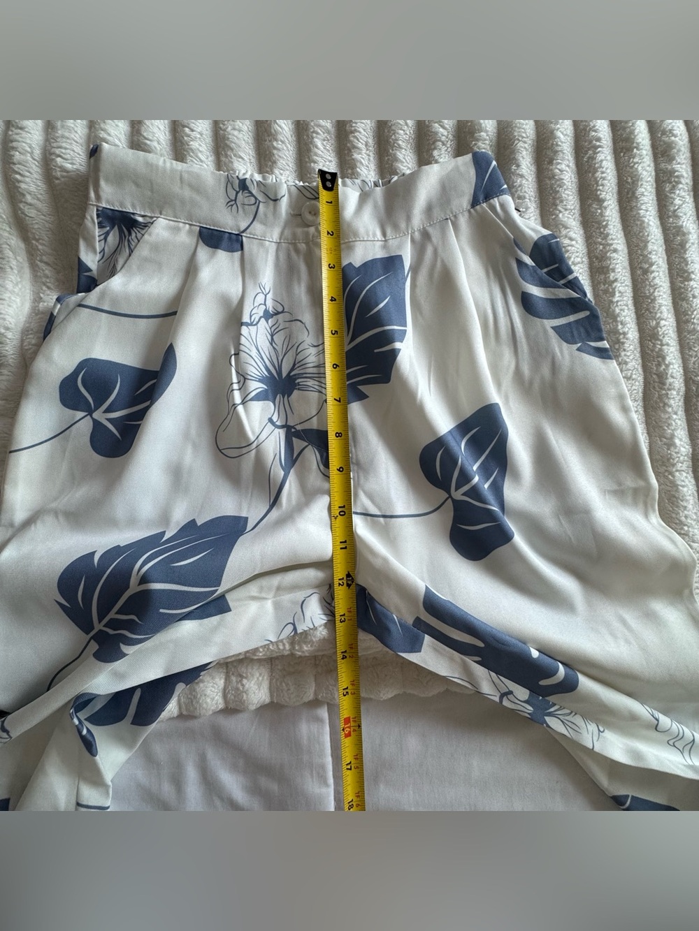 Fancyinn White Two-Piece - Straight Leg Pants Set with Blue Leaf Print - Picture 7 of 15